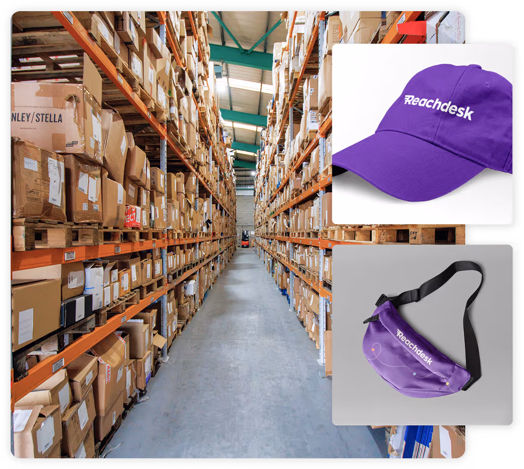 Warehouse storage for employee gifts and swag