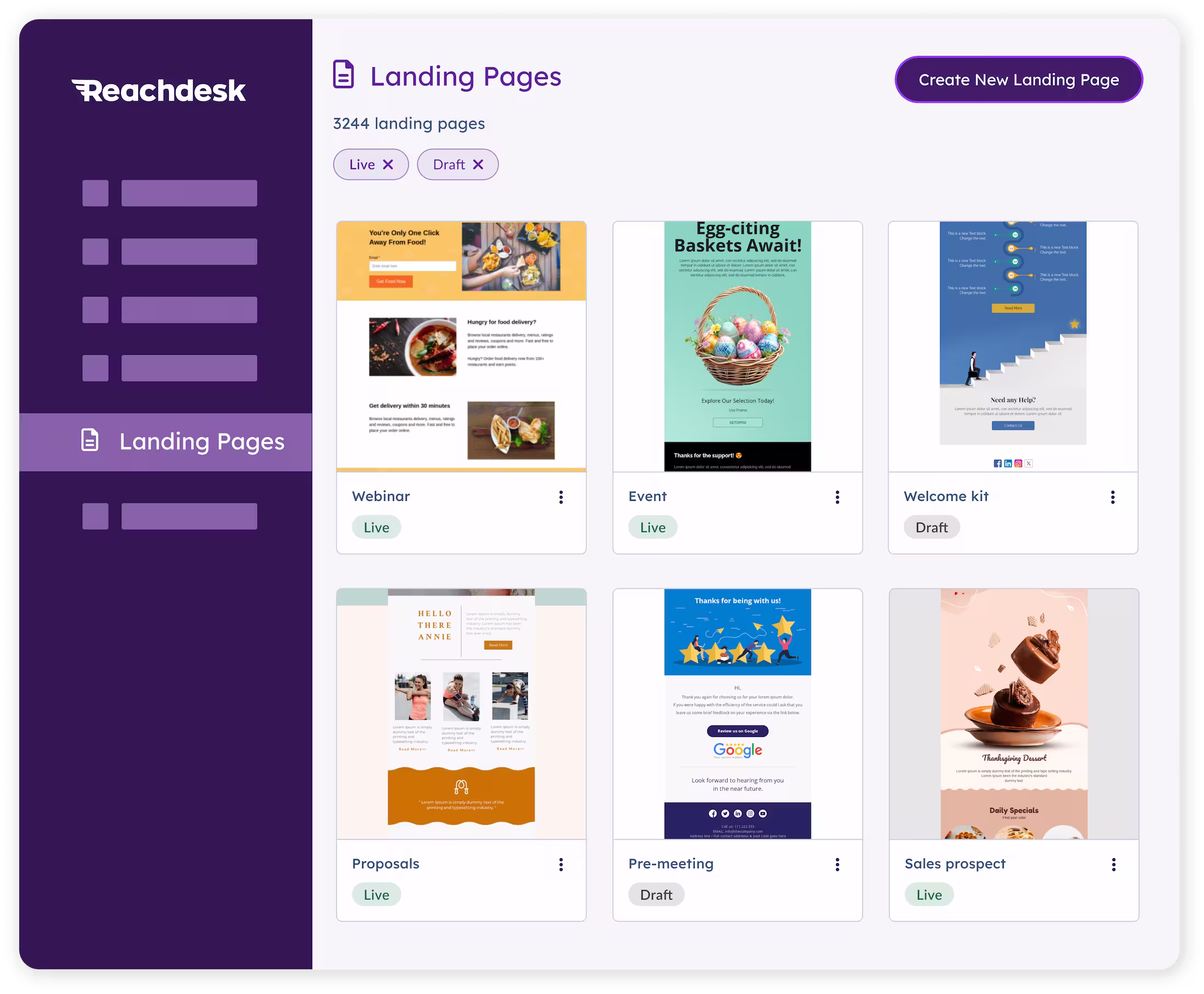 Branded gifting landing pages dashboard